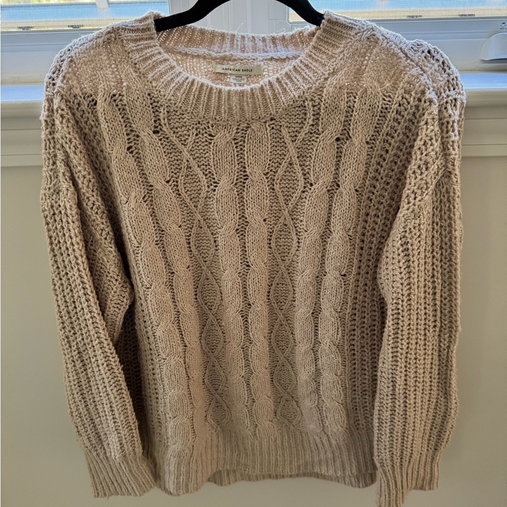 American Eagle Outfitters Light Tan Cable Knit Sweater